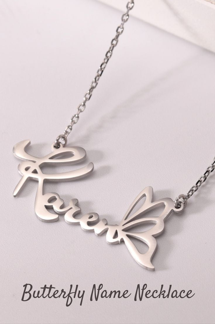 Name with Butterfly Necklace