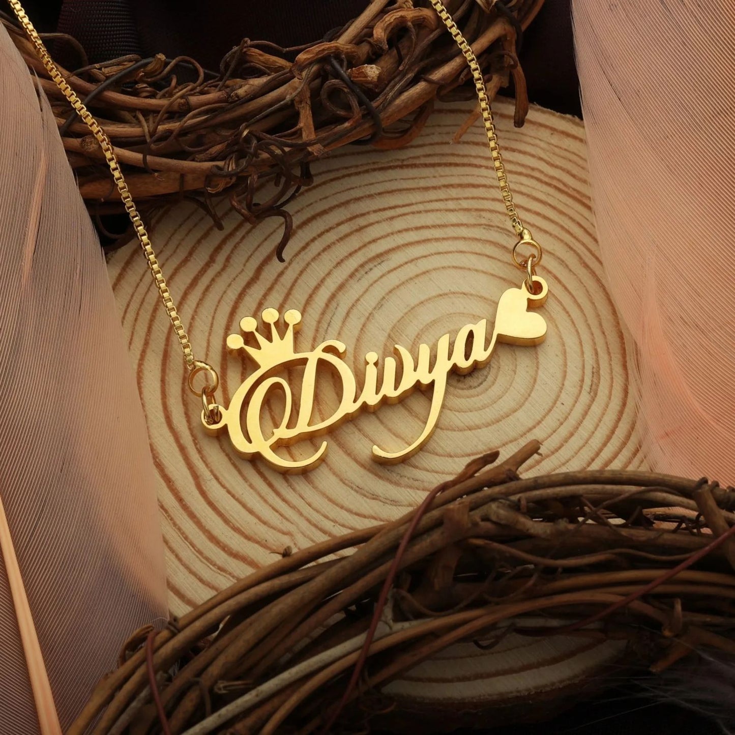 Name Necklace with Heart & Butterfly