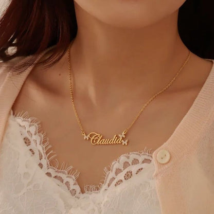 Name with Butterfly Necklace